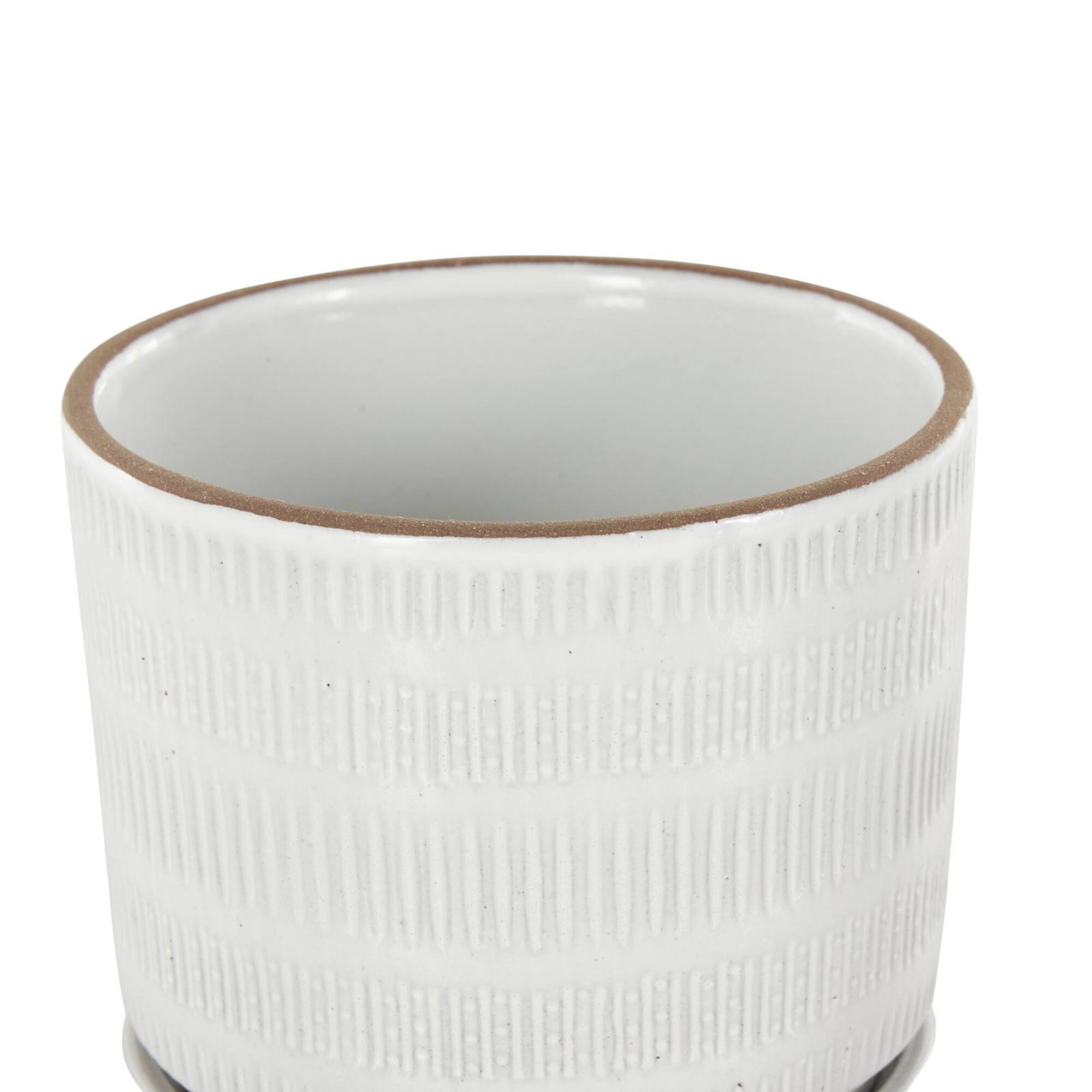 White Linear & Dotted Pattern Ceramic Planter Set